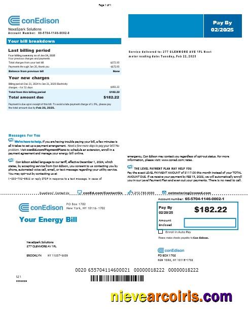 USA New York Conedison business utility bill, version 2